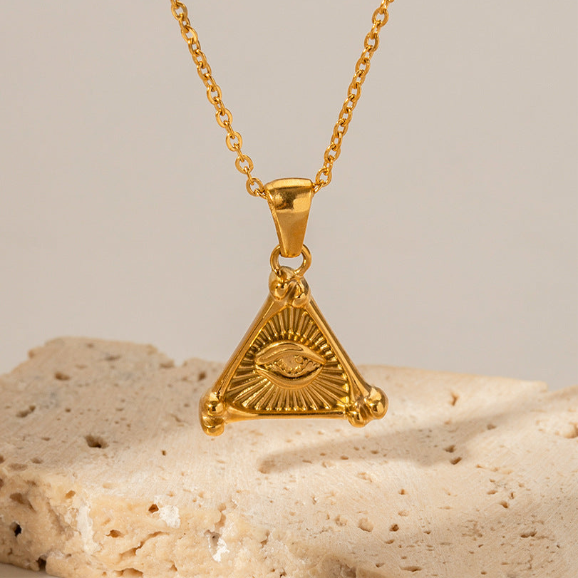 Evil Eye Triangular Necklace, 18k Gold