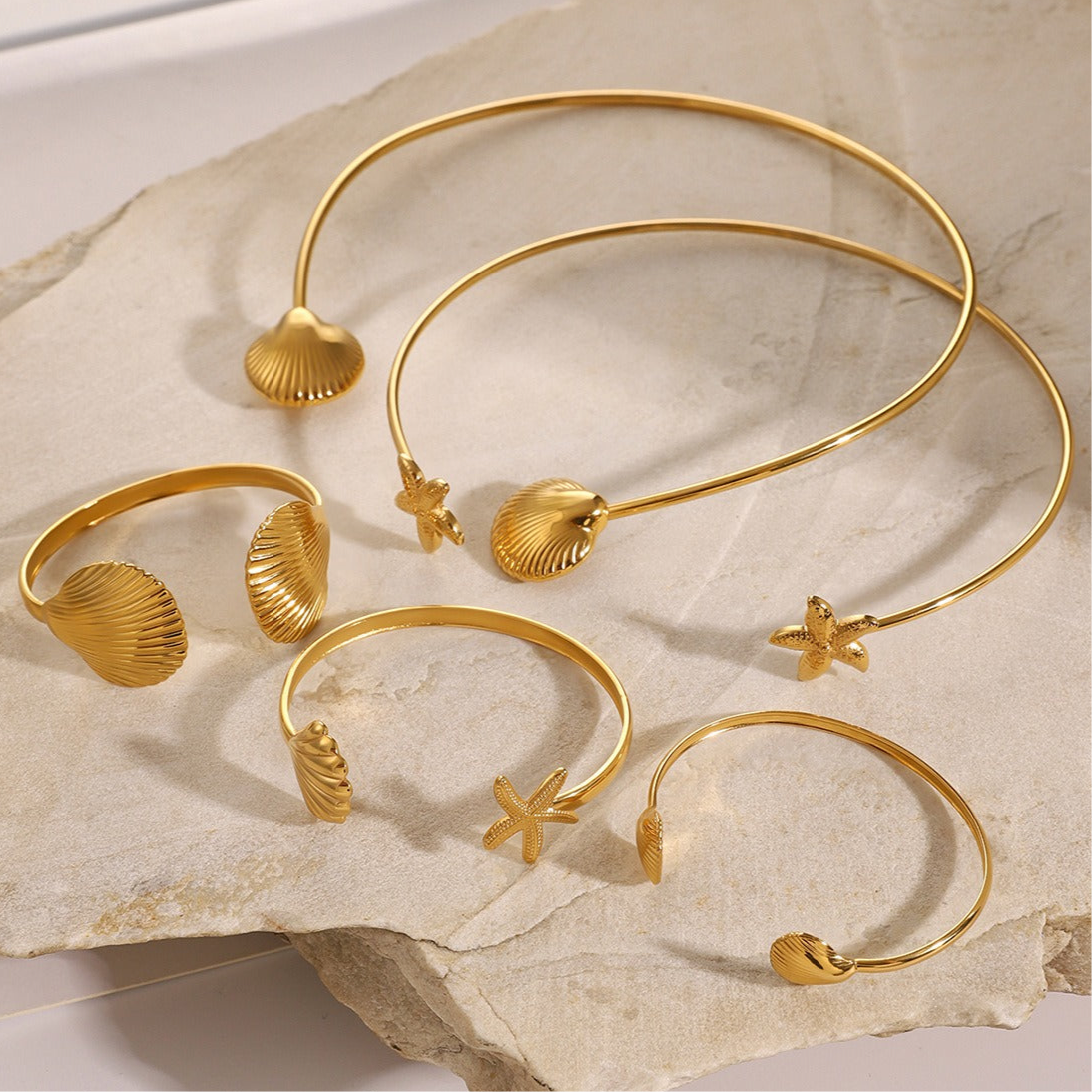 Starfish & Shell Necklace and Bracelet, 18k Gold